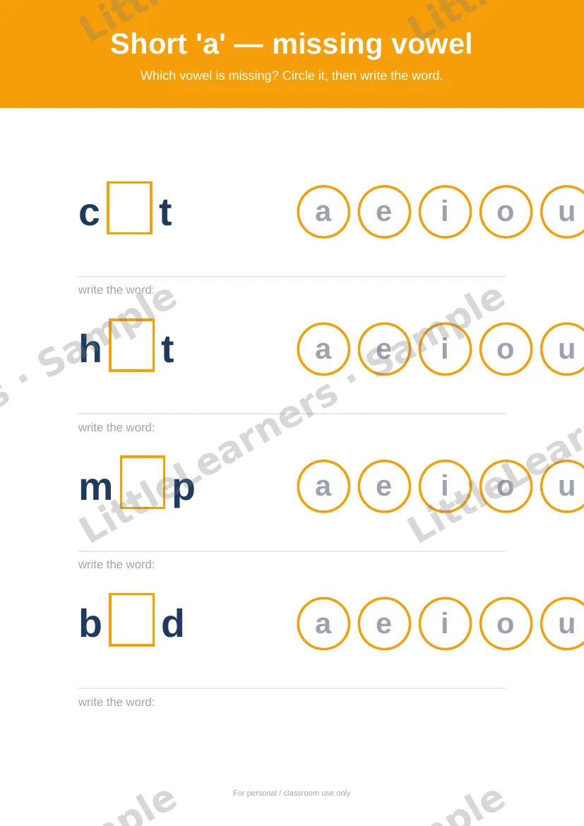 CVC Word Families sample page 1