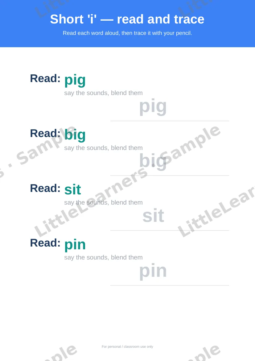 CVC Word Families sample page 2