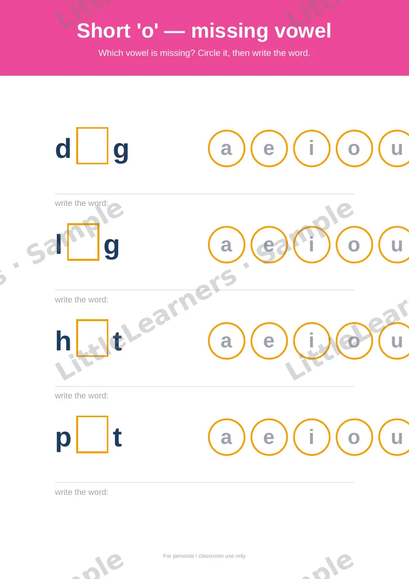 CVC Word Families sample page 3