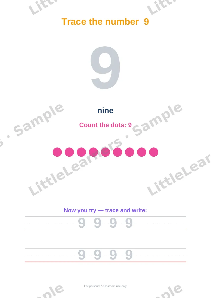 Numbers 1–20: Trace & Count sample page 2