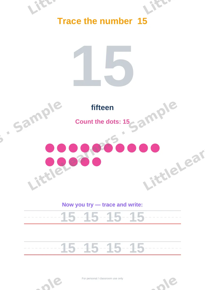 Numbers 1–20: Trace & Count sample page 3