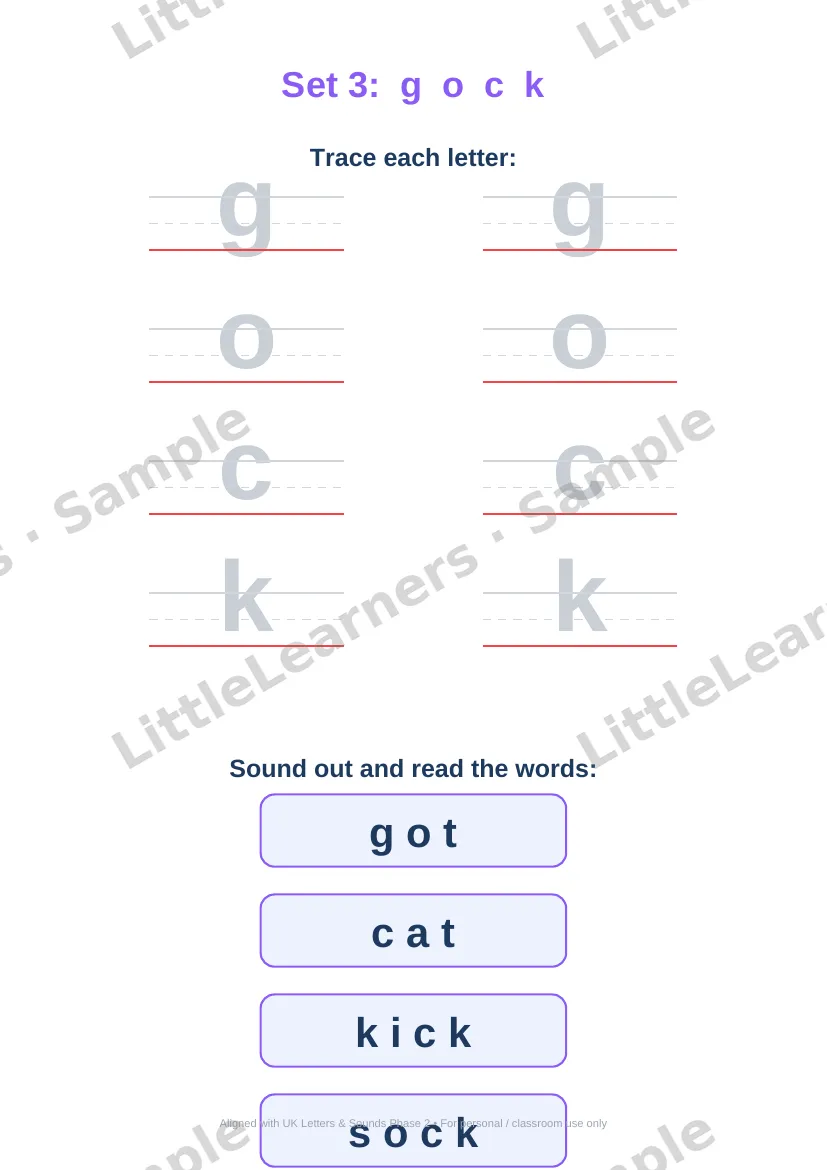 Phonics Phase 2 (Letters & Sounds) sample page 3