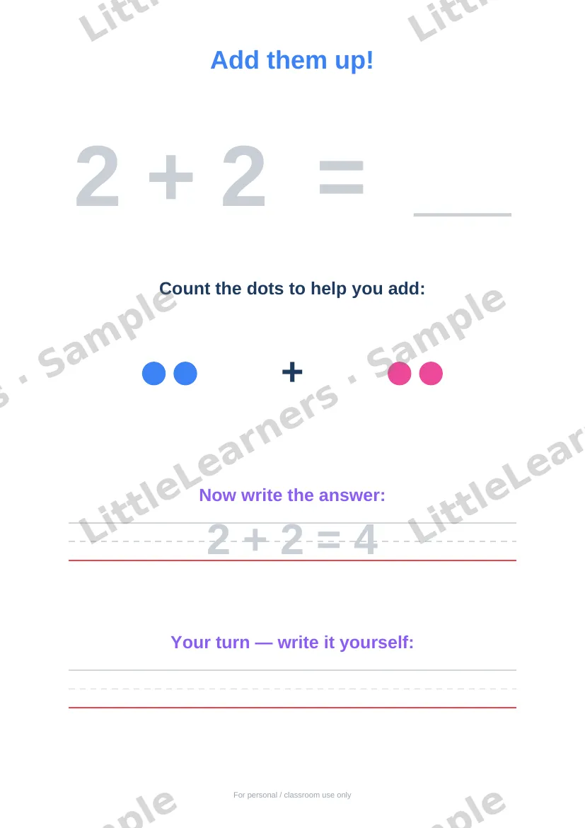 Simple Addition to 10 sample page 1