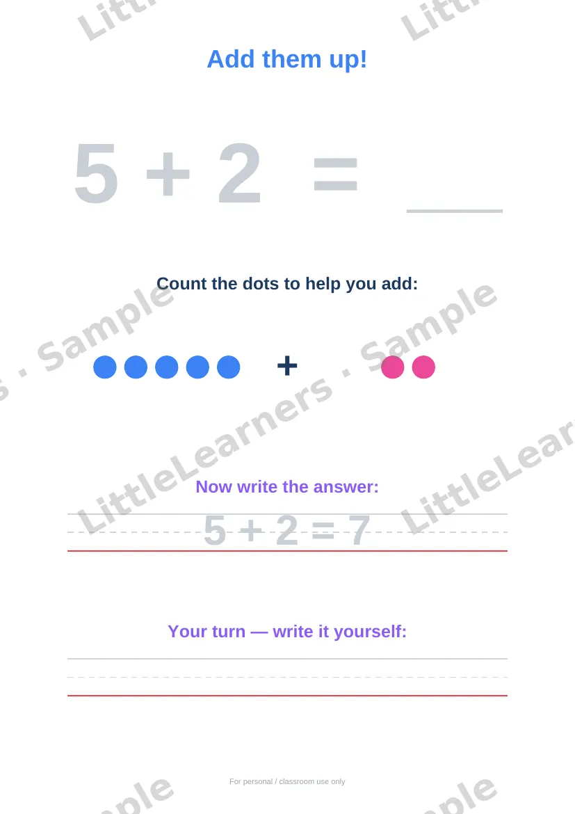 Simple Addition to 10 sample page 2