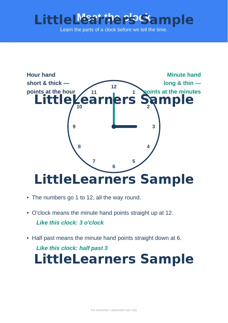 Telling the Time Pack sample page 1
