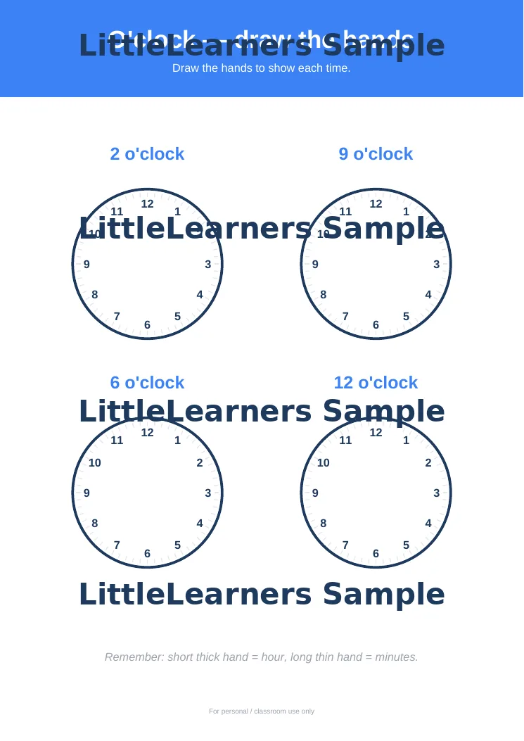 Telling the Time Pack sample page 2