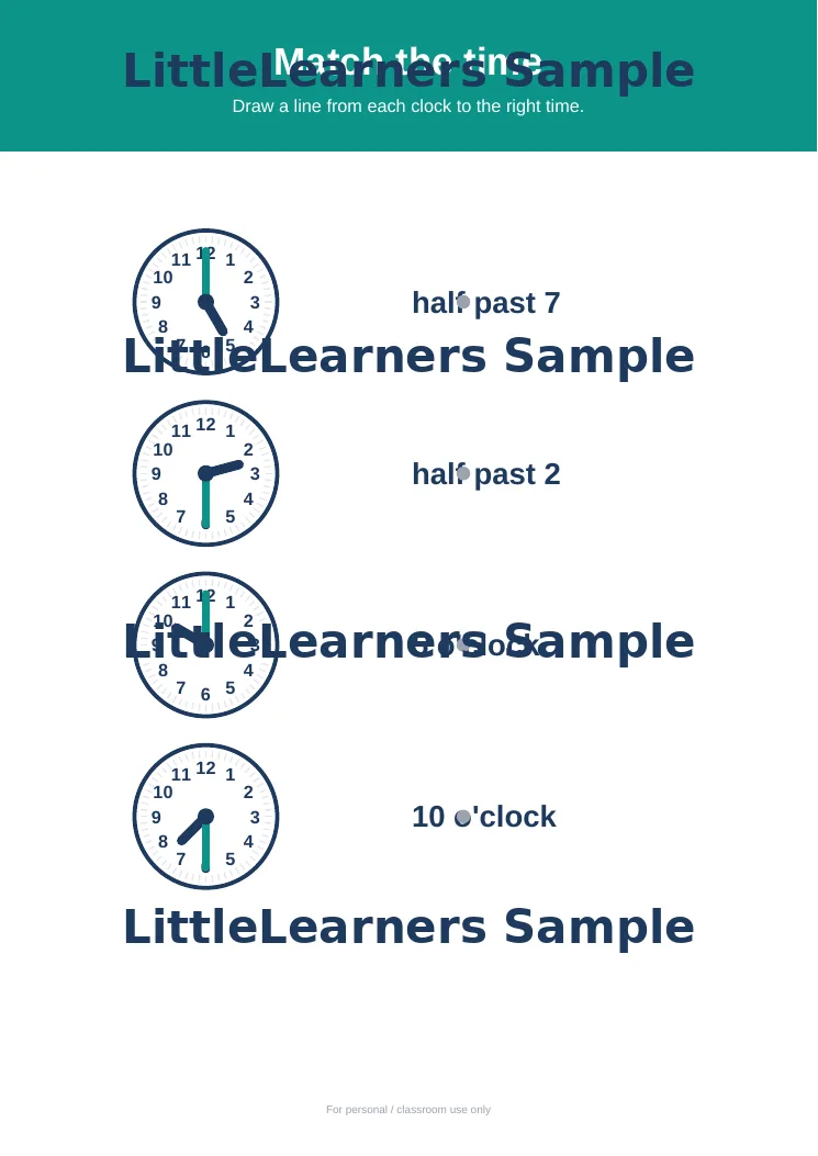 Telling the Time Pack sample page 3