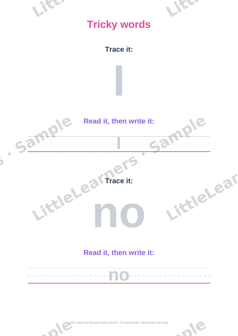Tricky Words: Phases 2 & 3 sample page 1