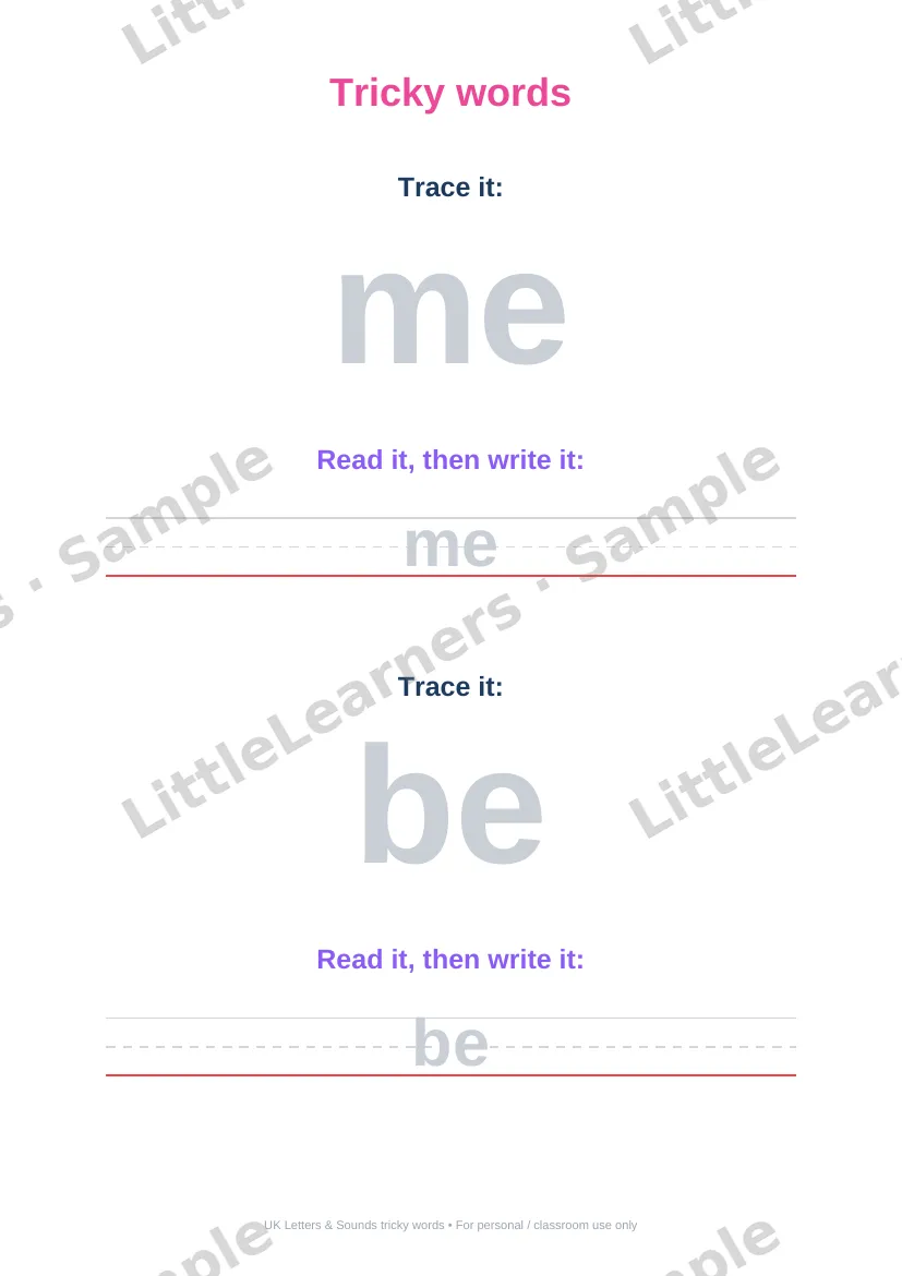Tricky Words: Phases 2 & 3 sample page 2
