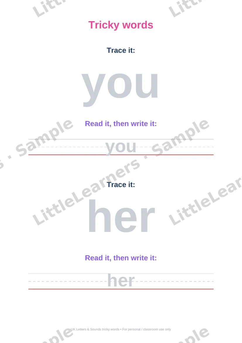 Tricky Words: Phases 2 & 3 sample page 3